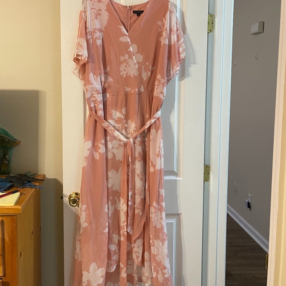 Lane Bryant Pink Floral Fit & Flare Chiffon Midi Dress Plus Size 20